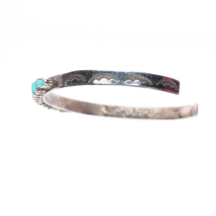 6.75" vintage Zuni sterling silver stamped needlepoint turquoise cuff bracelet