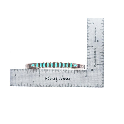 6.75" vintage Zuni sterling silver stamped needlepoint turquoise cuff bracelet