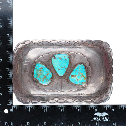 Huge 1940's-50's Navajo turquoise stamped sterling silver buckle for 2" belt