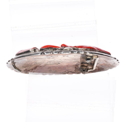Large Robert & Bernice Leekya Zuni coral sterling silver buckle for 1.5" belt