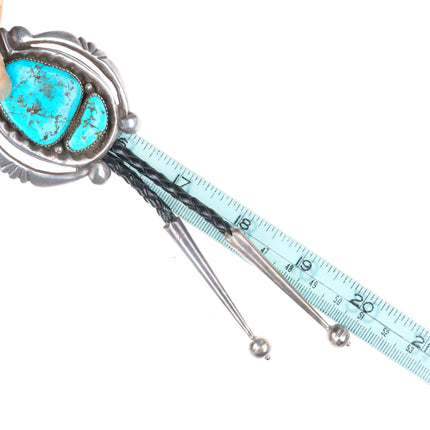 Vintage Navajo or Zuni cast sterling silver bolo  tie with turquoise