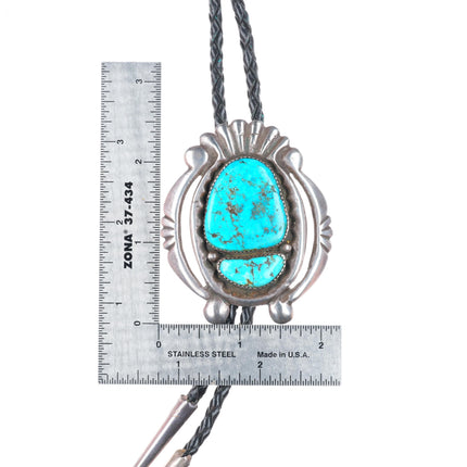 Vintage Navajo or Zuni cast sterling silver bolo  tie with turquoise