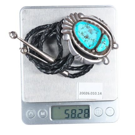 Vintage Navajo or Zuni cast sterling silver bolo  tie with turquoise