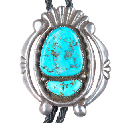 Vintage Navajo or Zuni cast sterling silver bolo  tie with turquoise