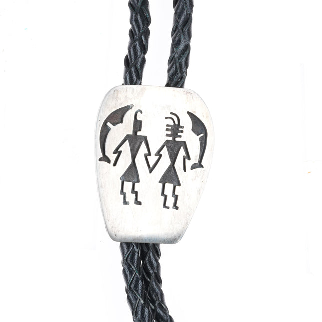Vintage Navajo Kachina dancers sterling silver bolo tie overlay style