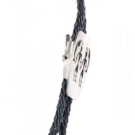 Vintage Navajo Kachina dancers sterling silver bolo tie overlay style