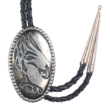 Les Peone Native American sterling silver bolo tie with eagle/talons
