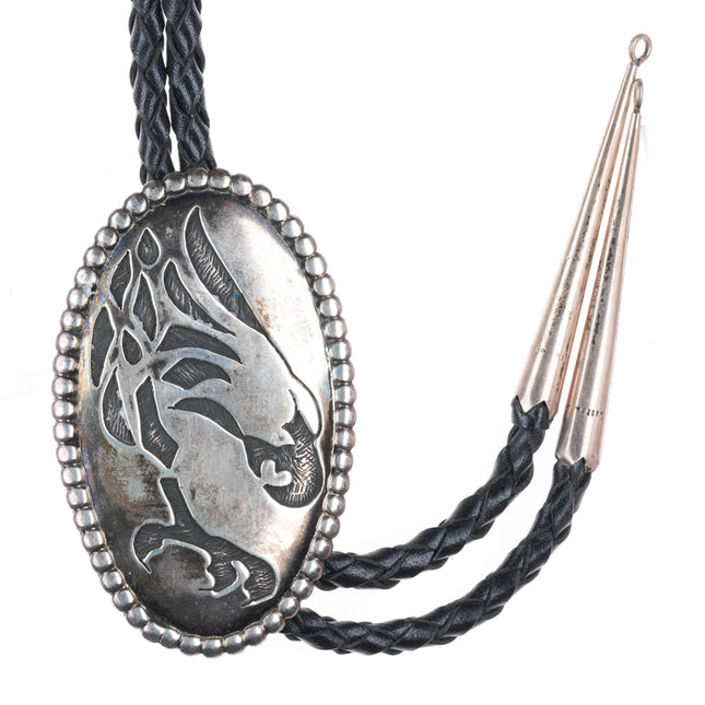 Les Peone Native American sterling silver bolo tie with eagle/talons