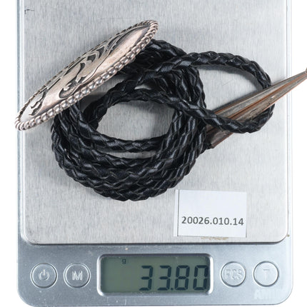 Les Peone Native American sterling silver bolo tie with eagle/talons