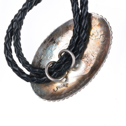 Les Peone Native American sterling silver bolo tie with eagle/talons