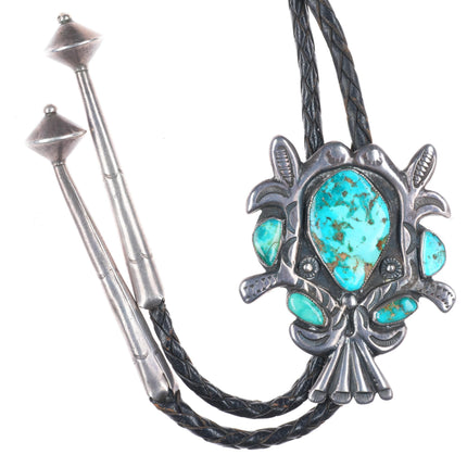 1940's-50's Zuni sterling silver vintage bolo tie with turquoise nice stampings