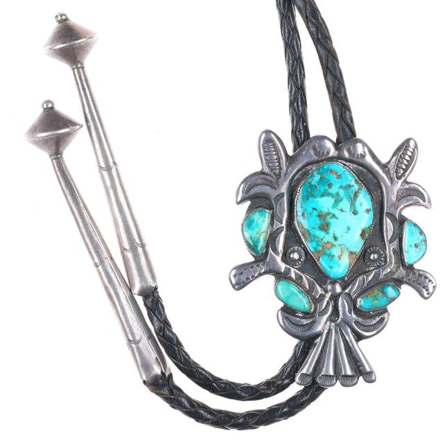 1940's-50's Zuni sterling silver vintage bolo tie with turquoise nice stampings