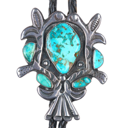 1940's-50's Zuni sterling silver vintage bolo tie with turquoise nice stampings