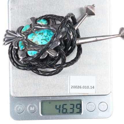 1940's-50's Zuni sterling silver vintage bolo tie with turquoise nice stampings