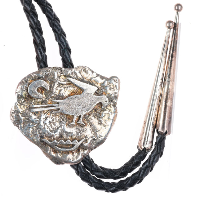 Vintage southwestern sterling silver petroglyph style bolo tie