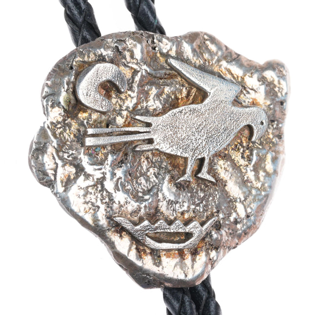 Vintage southwestern sterling silver petroglyph style bolo tie