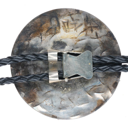 Big vintage Native American sterling silver feather design bolo tie