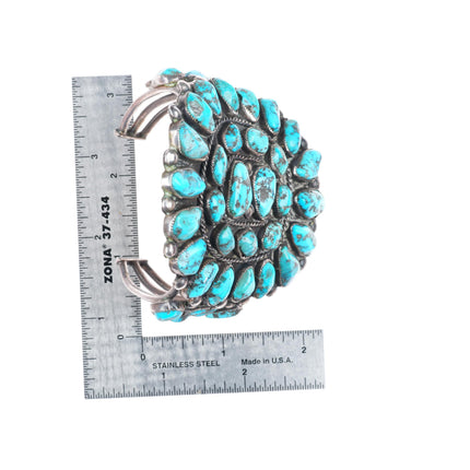 6.5" c1940's vintage Navajo sterling silver cluster cuff bracelet-nice turquoise