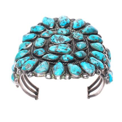 6.5" c1940's vintage Navajo sterling silver cluster cuff bracelet-nice turquoise