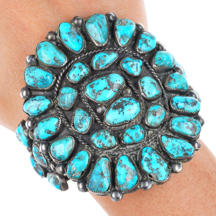6.5" c1940's vintage Navajo sterling silver cluster cuff bracelet-nice turquoise