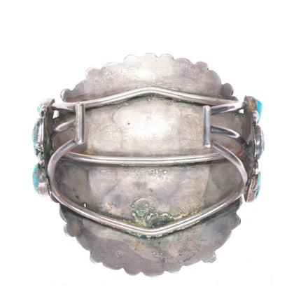 6.5" c1940's vintage Navajo sterling silver cluster cuff bracelet-nice turquoise