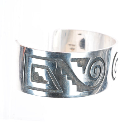 7.4" Lawrence Saufkie Hopi overlay cuff bracelet sterling silver
