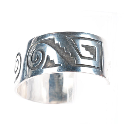 7.4" Lawrence Saufkie Hopi overlay cuff bracelet sterling silver