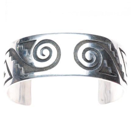 7.4" Lawrence Saufkie Hopi overlay cuff bracelet sterling silver