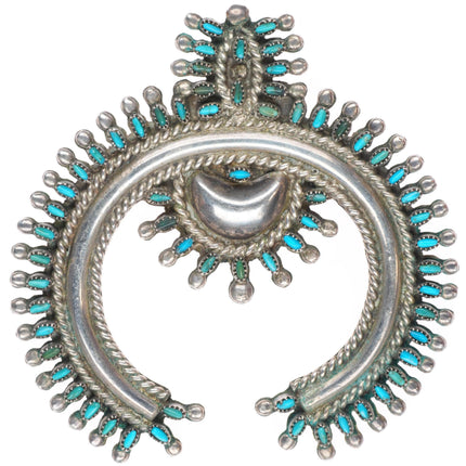 1940's-50's Zuni sterling silver needlepoint turquoise/coral pin naja Pendant