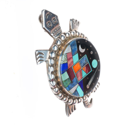 Alvin Yellowhorse Navajo sterling silver Night Sky inlaid turtle pendant - pin