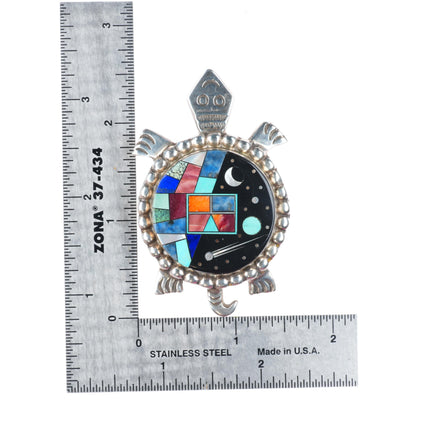 Alvin Yellowhorse Navajo sterling silver Night Sky inlaid turtle pendant - pin