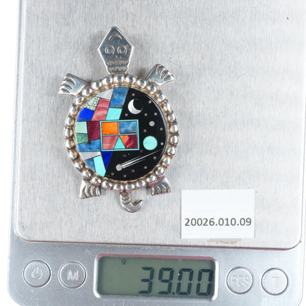 Alvin Yellowhorse Navajo sterling silver Night Sky inlaid turtle pendant - pin