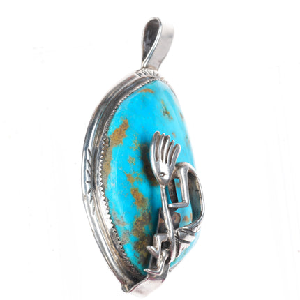 Gloria Chavez Navajo large vintage sterling silver turquoise kokopelli pendant
