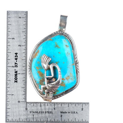 Gloria Chavez Navajo large vintage sterling silver turquoise kokopelli pendant