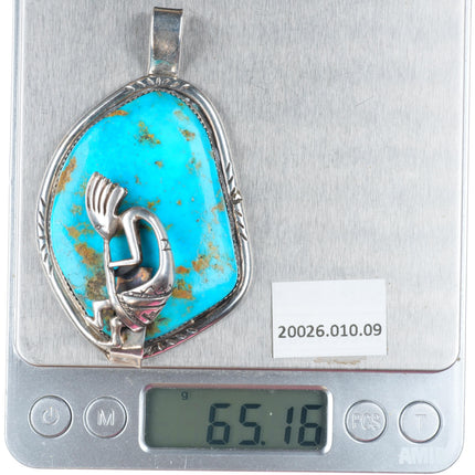 Gloria Chavez Navajo large vintage sterling silver turquoise kokopelli pendant