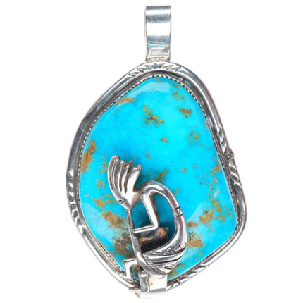 Gloria Chavez Navajo large vintage sterling silver turquoise kokopelli pendant