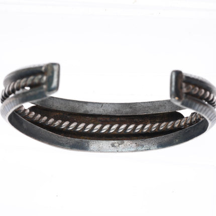 6.5" c1930's vintage Navajo sterling silver square turquoise row cuff bracelet