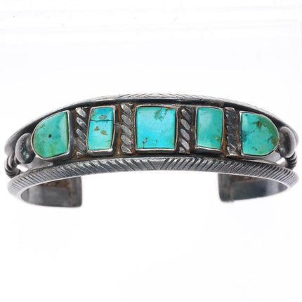 6.5" c1930's vintage Navajo sterling silver square turquoise row cuff bracelet