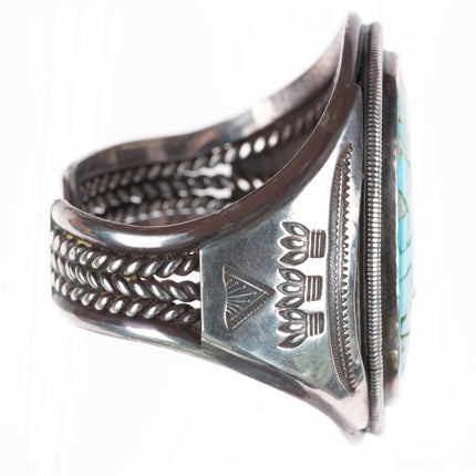 6.25" c1950 Santo Domingo Pueblo sterling silver cobblestone inlay cuff bracelet
