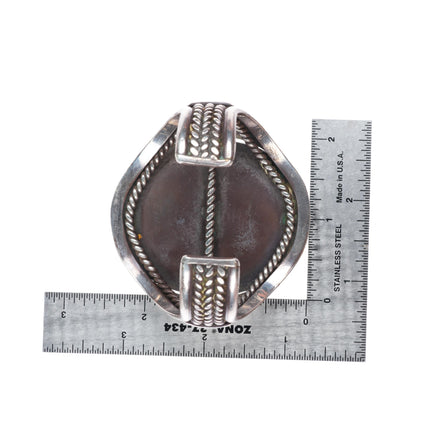 6.25" c1950 Santo Domingo Pueblo sterling silver cobblestone inlay cuff bracelet