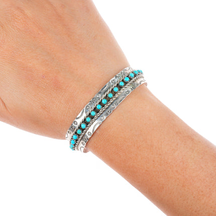 6.2" J&P Ukestine vintage Zuni sterling silver snake eye turquoise cuff bracelet
