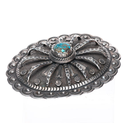 Tom Weahkee Zuni Spiderweb turquoise sterling silver buckle for 1.75" belt