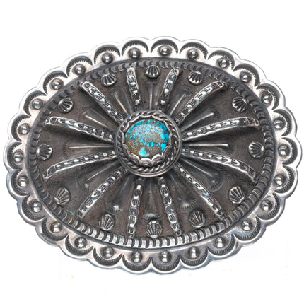 Tom Weahkee Zuni Spiderweb turquoise sterling silver buckle for 1.75" belt