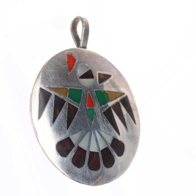 vintage Zuni sterling silver thunderbird inlay necklace pendant