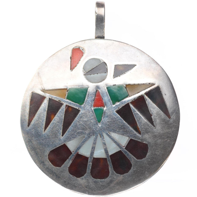 vintage Zuni sterling silver thunderbird inlay necklace pendant