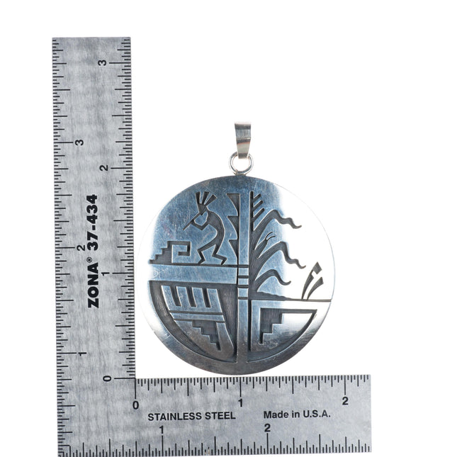 Augustine Mowa Sr. large Hopi sterling silver necklace pendant corn/kokopelli