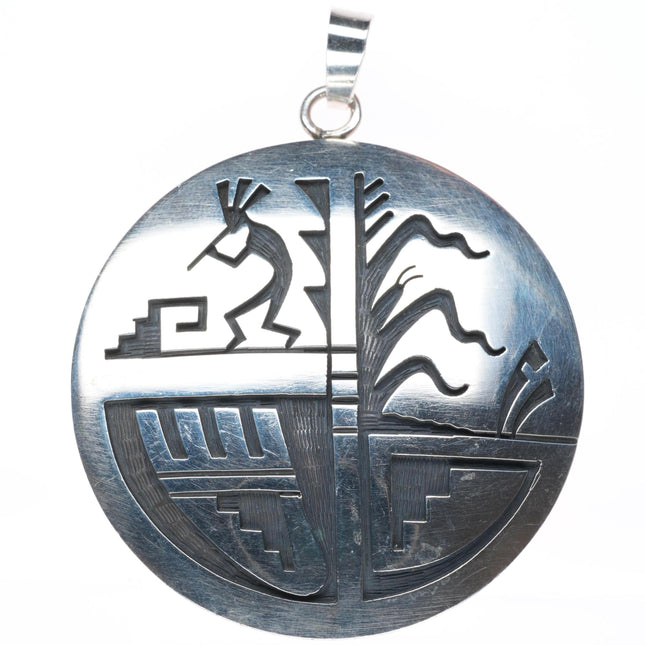Augustine Mowa Sr. large Hopi sterling silver necklace pendant corn/kokopelli
