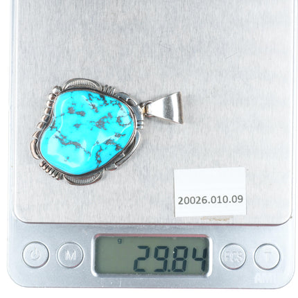 Vintage Navajo sterling silver Kingman turquoise necklace pendant