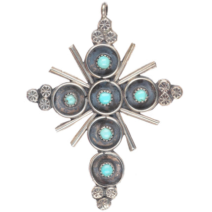 Vintage Zuni sterling silver snake eye turquoise cross pendant