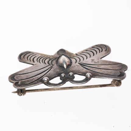 vintage c1940's Navajo deep stamped sterling silver butterfly pin/brooch